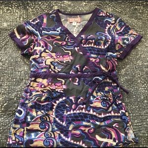 Koi purple medium tie waist scrub top